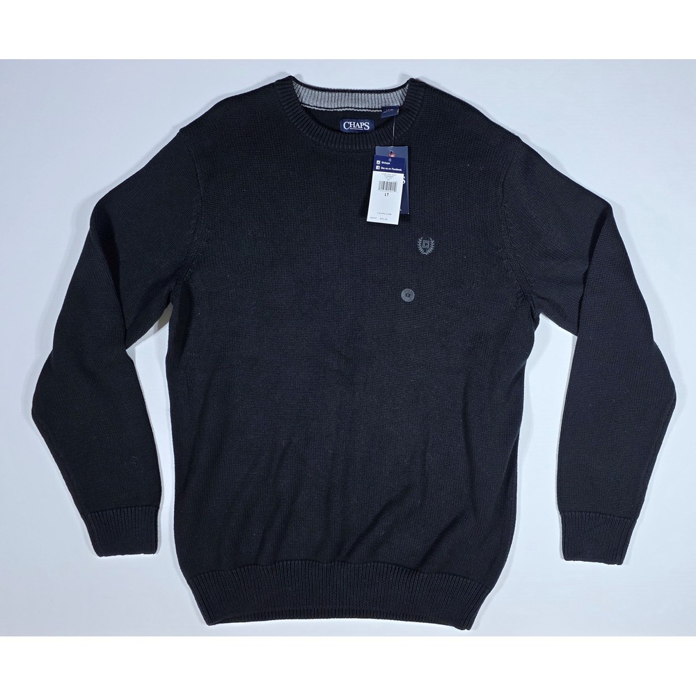 Chaps Men's Big & Tall Cotton Crew Neck Sweater Black LT